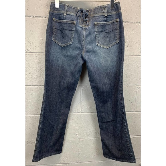 Y2K Guess Lace Up Back Low Rise Corset Jeans Medium Wash Embrodiered Stretch - Picture 2 of 10